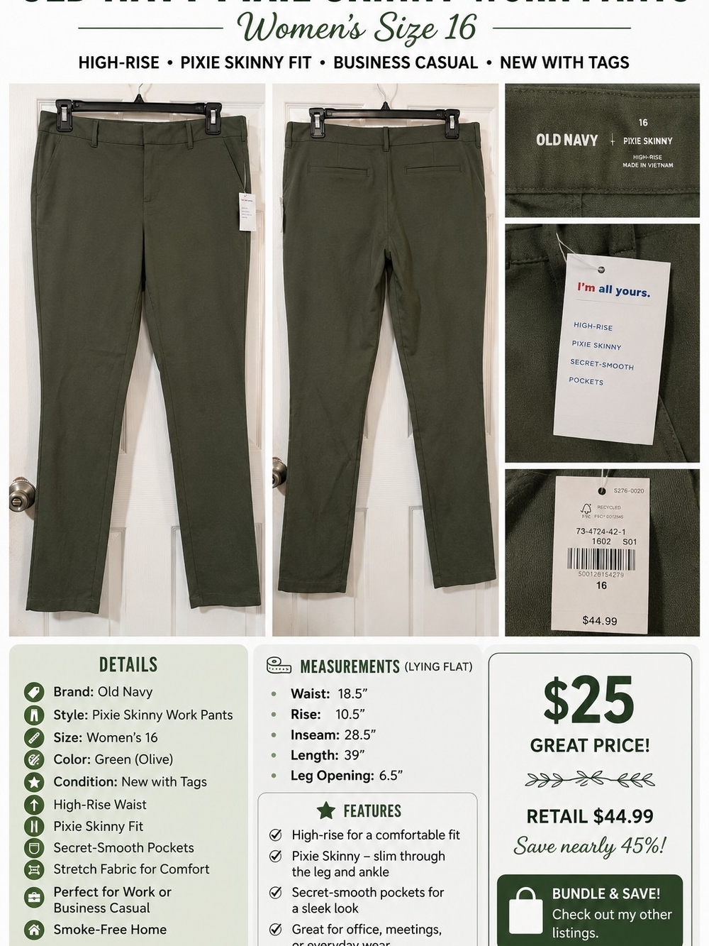 Old Navy Olive Green Pixie Skinny High-Rise Ankle Pants